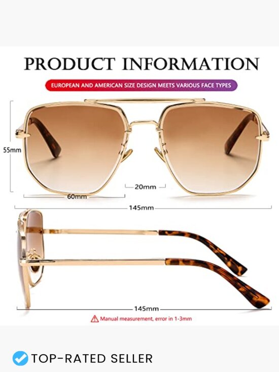 Oversized Square Aviator Sunglasses Vintage Pilot Gradient Shades main image 4